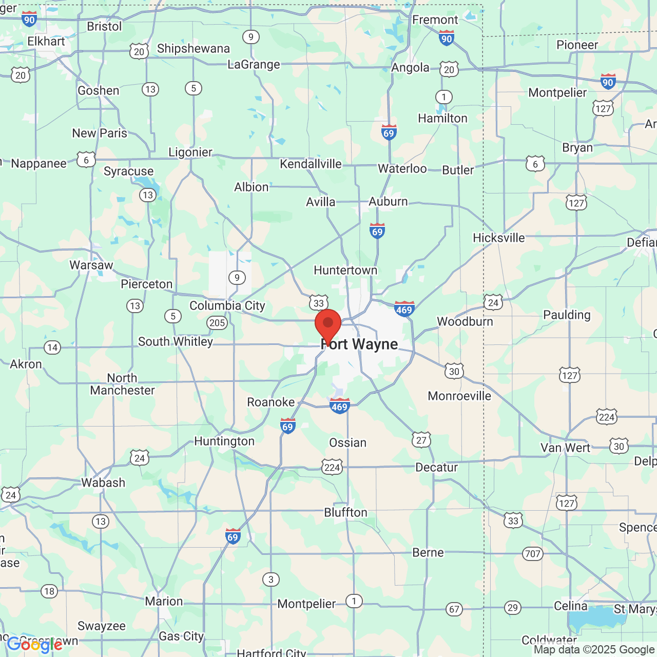 Google map image of our location in 1333 Getz Rd Fort Wayne, IN