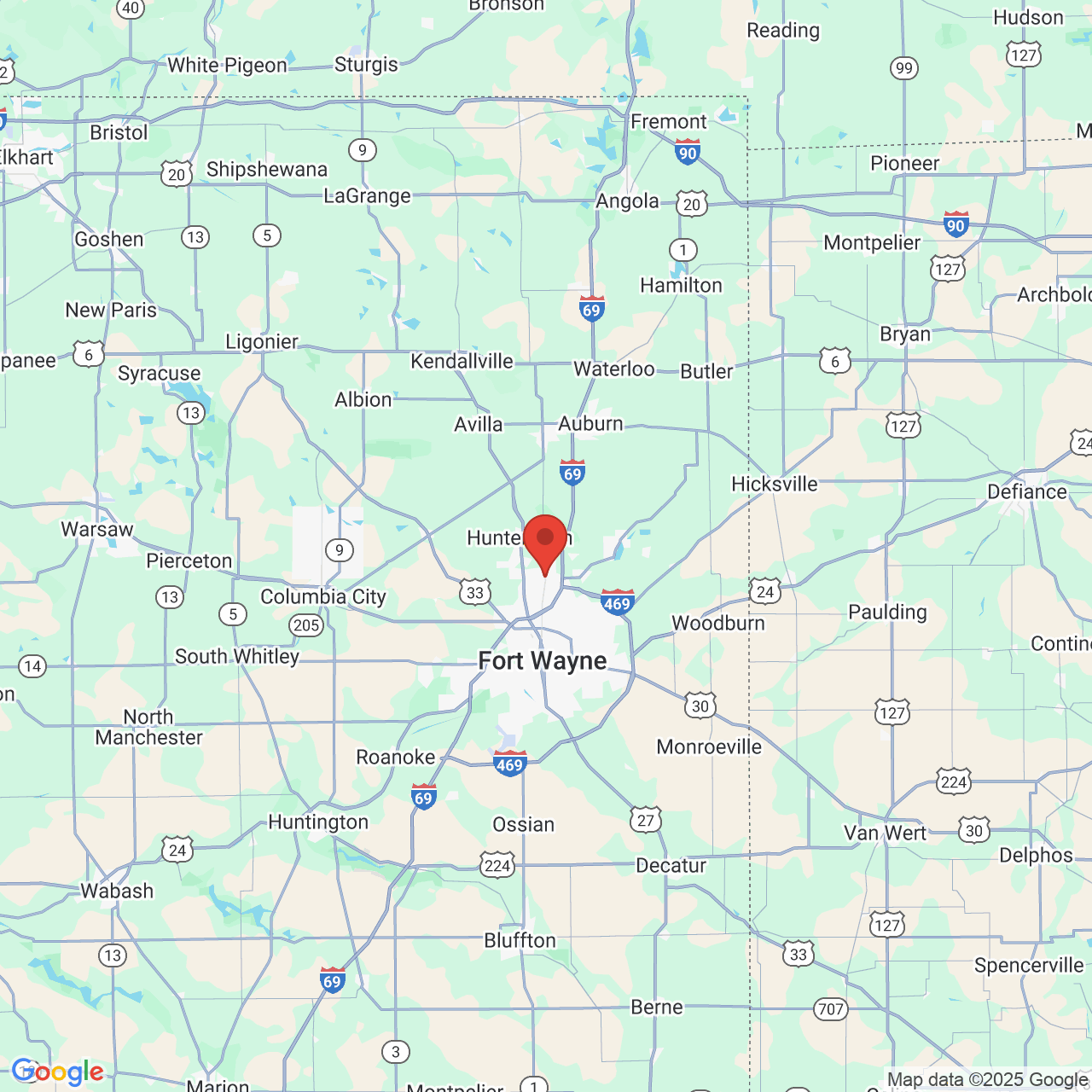 Google map image of our location in 10506 Coldwater Rd Fort Wayne, IN