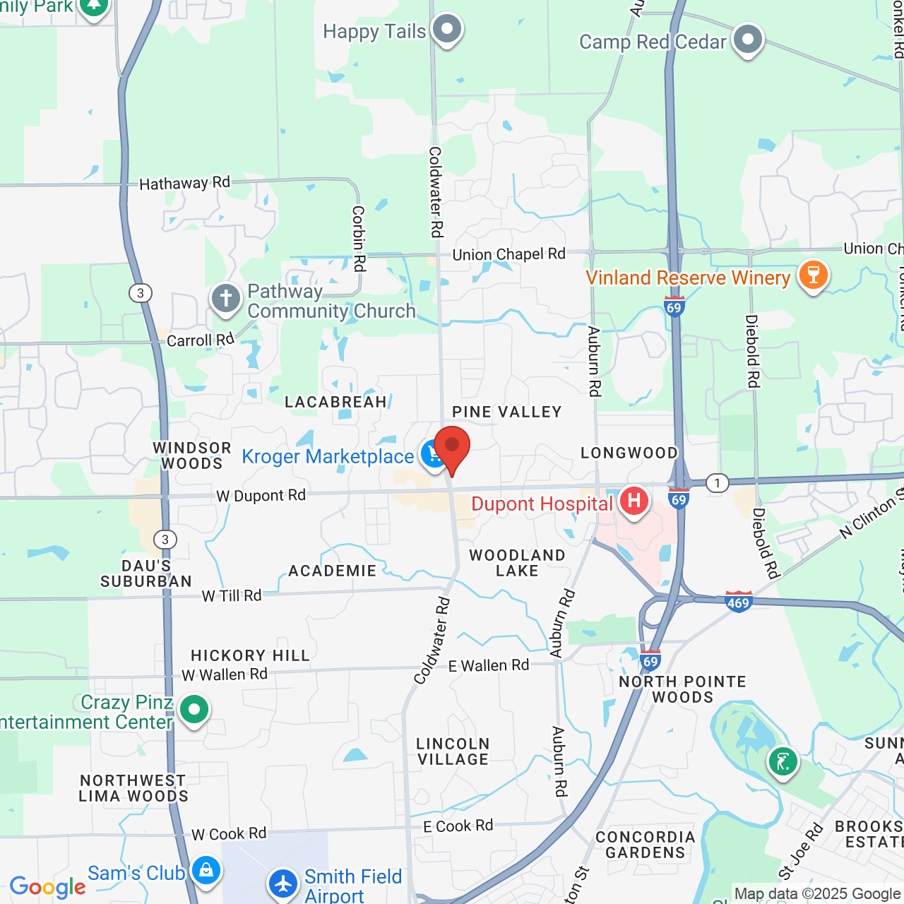 Google map image of our location in 10506 Coldwater Rd Fort Wayne, IN