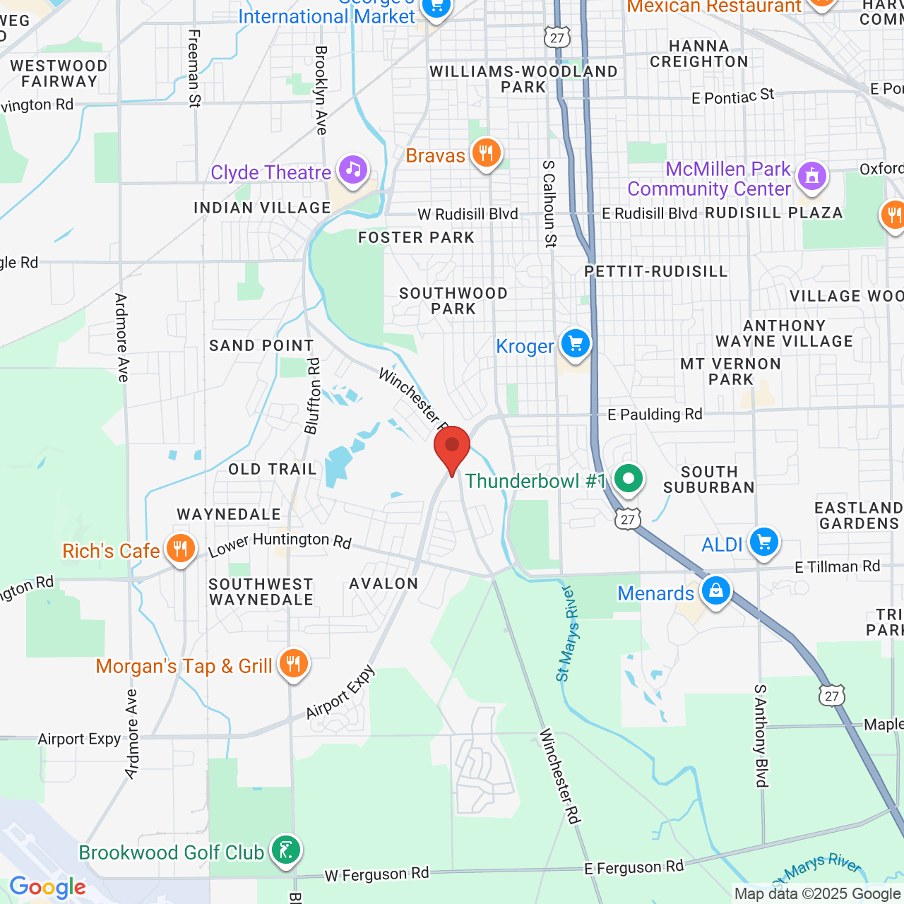 Google map image of our location in 6412 Winchester Rd Fort Wayne, IN