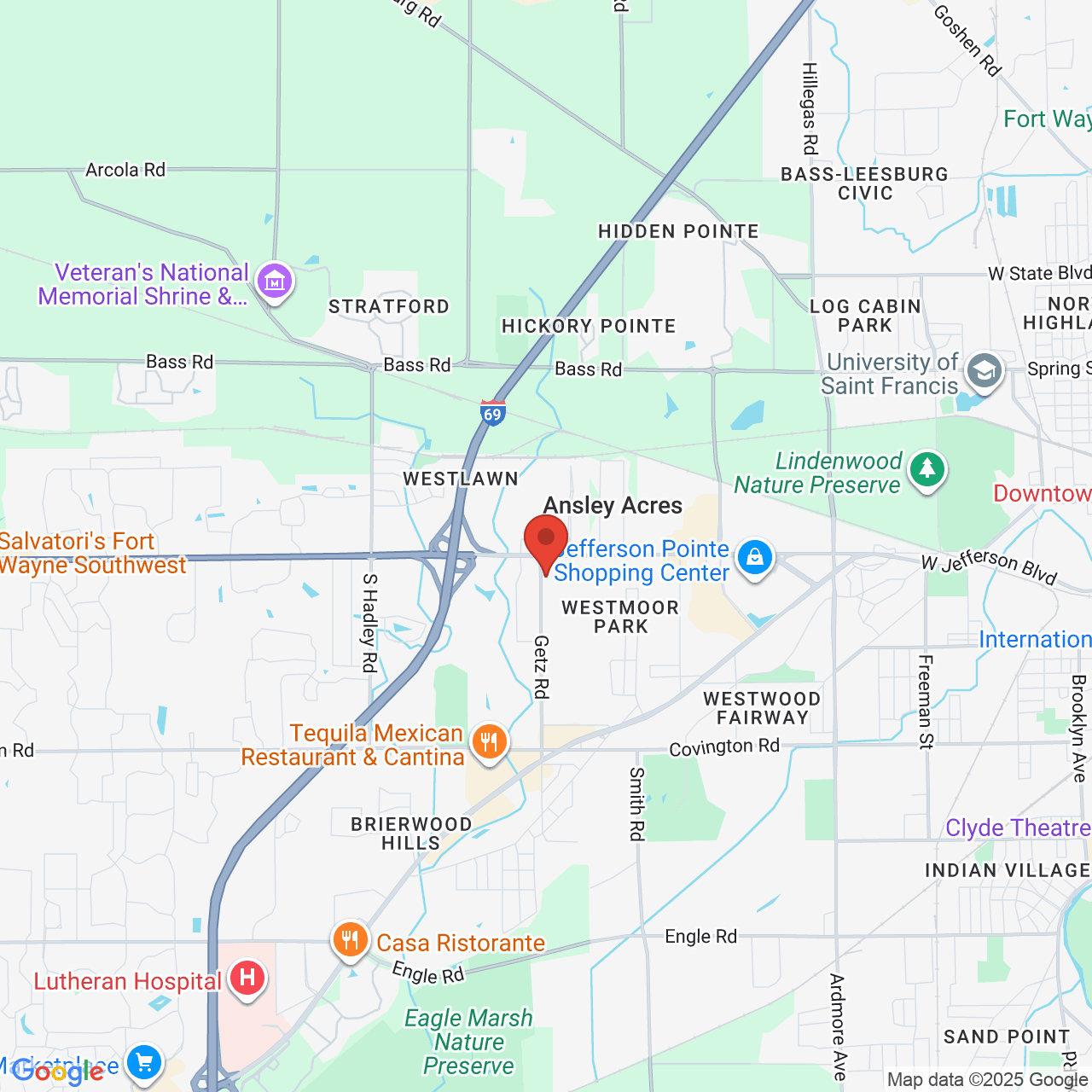 Google map image of our location in 1333 Getz Rd Fort Wayne, IN