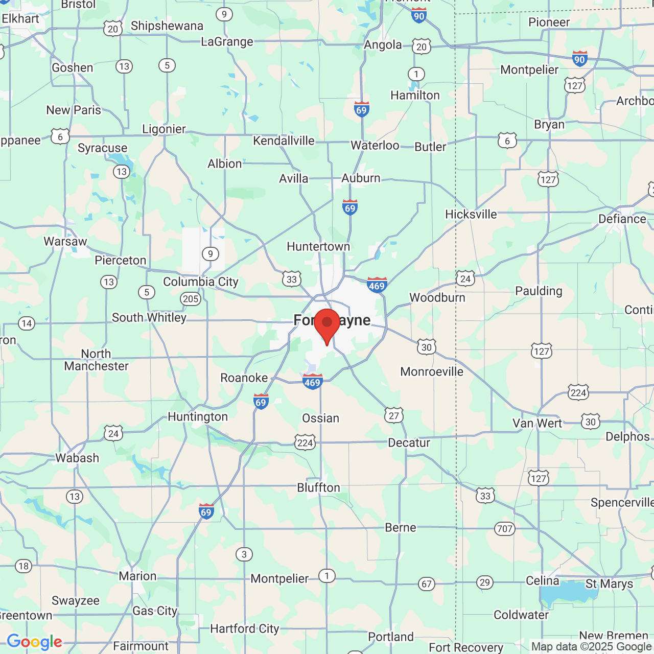 Google map image of our location in 6412 Winchester Rd Fort Wayne, IN